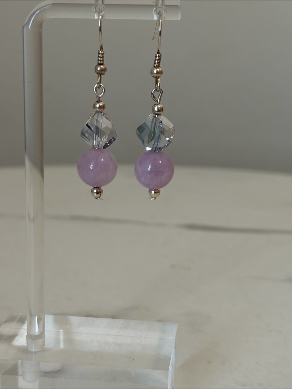 AB Multifaceted Glass and Kunzite Earrings - Picture 7 of 8